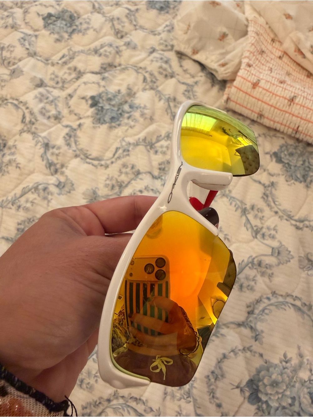 Oakley Kids White Sunglasses with Yellow-Orange Mirrored Lenses